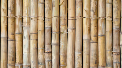 Fototapeta premium Close-up of a bamboo fence with natural textures and shades of brown, creating a rustic and calming visual.