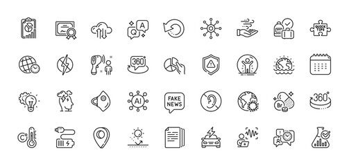 Time management, Copy documents and Bromine mineral line icons pack. AI, Question and Answer, Map pin icons. Attention, No hearing, Antistatic web icon. Vector