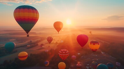 Fototapeta premium hot air balloon in sunset