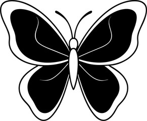 A simple silhouette of a butterfly, rendered in black against a white background.