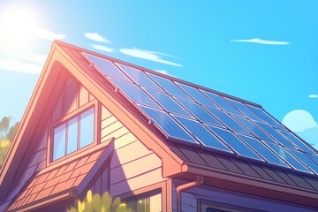 Illustration of a house with a solar panel roof