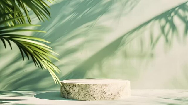 a marble podium with botanical shadow effect. Wellness and beauty