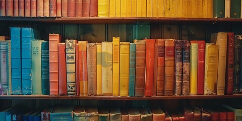 colourful books on a shelf