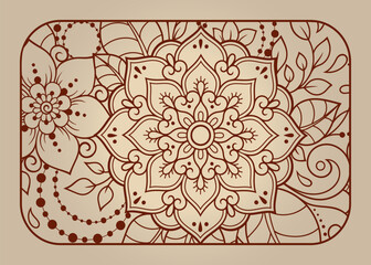 Stylized with henna tattoos decorative pattern for decorating covers for book, notebook, casket, magazine, postcard and folder. Eastern tradition flower and mandala design in mehndi style.