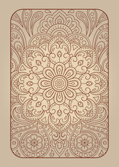 Stylized with henna tattoos decorative pattern for decorating covers for book, notebook, casket, magazine, postcard and folder. Eastern tradition flower and mandala design in mehndi style.