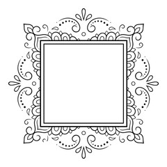 Frame in eastern tradition. Stylized with henna tattoos decorative pattern for decorating covers for book, notebook, casket, magazine, postcard and folder. Flower border in mehndi style.