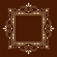 Frame in eastern tradition. Stylized with henna tattoos decorative pattern for decorating covers for book, notebook, casket, magazine, postcard and folder. Flower border in mehndi style.