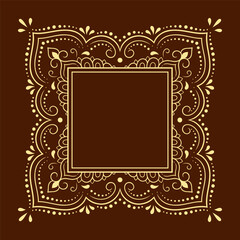 Frame in eastern tradition. Stylized with henna tattoos decorative pattern for decorating covers for book, notebook, casket, magazine, postcard and folder. Flower border in mehndi style.