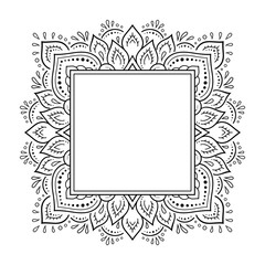 Frame in eastern tradition. Stylized with henna tattoos decorative pattern for decorating covers for book, notebook, casket, magazine, postcard and folder. Flower border in mehndi style.