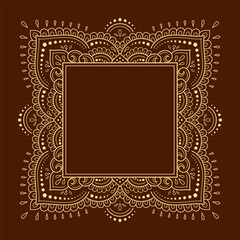 Frame in eastern tradition. Stylized with henna tattoos decorative pattern for decorating covers for book, notebook, casket, magazine, postcard and folder. Flower border in mehndi style.