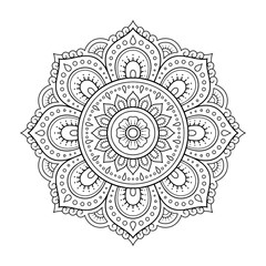 Circular pattern in form of mandala with flower for Henna, Mehndi, tattoo, decoration. Decorative ornament in ethnic oriental style. Outline doodle hand draw vector illustration.