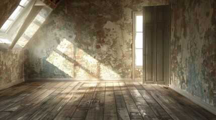 Obraz premium Designing a room with paper walls and wooden floors