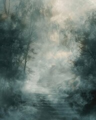 Obraz premium Phantom dreams depicted through ethereal lighting in ghostly, dreamlike landscapes.