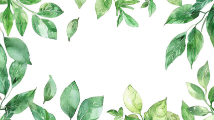 green leaves border, green leaves frame, watercolor frame of leaves, simple design, in the style of clipart, png, Transparent background