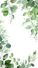 green leaves border, green leaves frame, watercolor frame of leaves, simple design, in the style of clipart, png, Transparent background