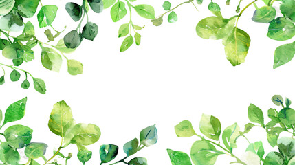 green leaves border, green leaves frame, watercolor frame of leaves, simple design, in the style of clipart, png, Transparent background