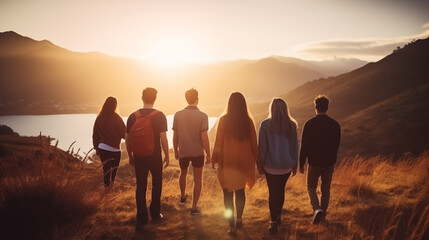 Obraz premium Friends traveling together, enjoying youth and adventure