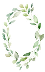 watercolor frame of leaves, simple design, in the style of clipart, png, Transparent background