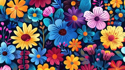 Hand drawn colorful flower pattern