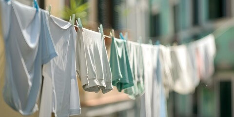Symbolic Representation of Shared Community Struggles Through Clothes on Communal Laundry Line. Concept Community Struggles, Symbolic Representation, Clothes, Laundry Line, Shared Experiences