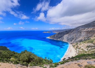 Fototapeta premium Myrtos Beach seen from the coast road in Kefalonia island, Greece. 