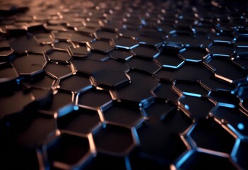Fototapeta premium xagon honeycomb background 3d wave rendering futuristic particles black concept three-dimensional abstract ai analysis art banner binary