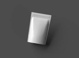 3D render of a glossy sealed doypack packaging with a zipper on a dark background