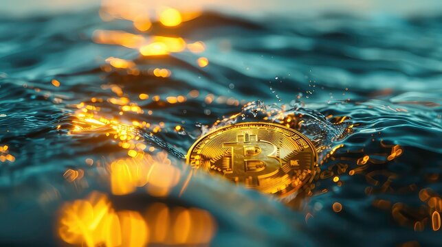 Gold coin money wave crypto sea concept finance metaverse business digital advertising. 3D coin money currency gold rich fee golden cash exchange online futuristic pay profit technology.