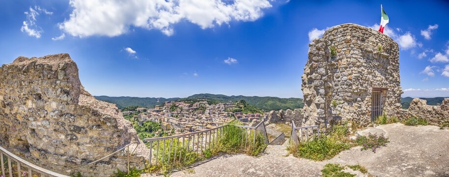 Panoramic view of the small Italian town of Tolfa from the castle above
