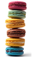 Stack of colorful macarons isolated on a white background