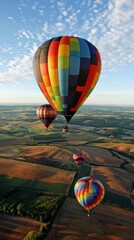 Fototapeta premium Friends hot air ballooning, panoramic view, peaceful flight
