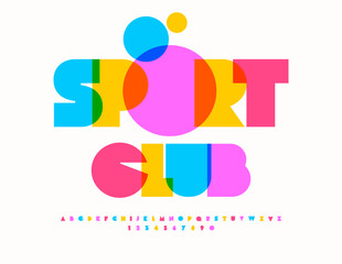 Vector artistic logo Sport Club. Modern Colorful Font. Trendy Alphabet Letters and Numbers set.