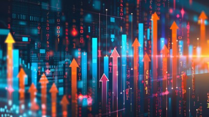 Stock market infographic with arrows and statistics illustrating market trends and movements.