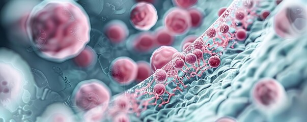 High-resolution microscopic image of a cell's membrane with genetic material highlighted, Genetics, Educational Illustration