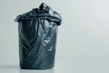 a black garbage bag on a white surface