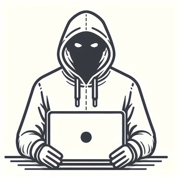 recommend clip art: clean simple vector hacker hoodie laptop drawn outline style