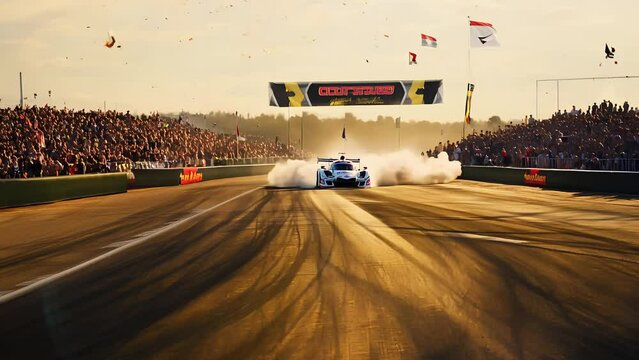 Racing car crossing the finishing line