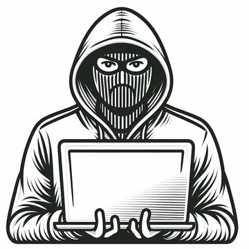 recommend clip art: clean simple vector hacker hoodie laptop drawn outline style