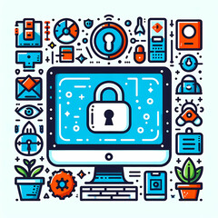 vector illustration computer screen lock icon center