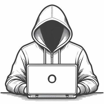 recommend clip art: clean simple vector hacker hoodie laptop drawn outline style