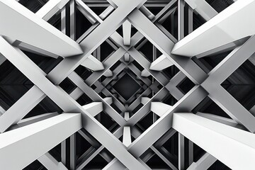 An abstract geometric design composed of perfectly aligned black and white lines forming an intricate lattice.