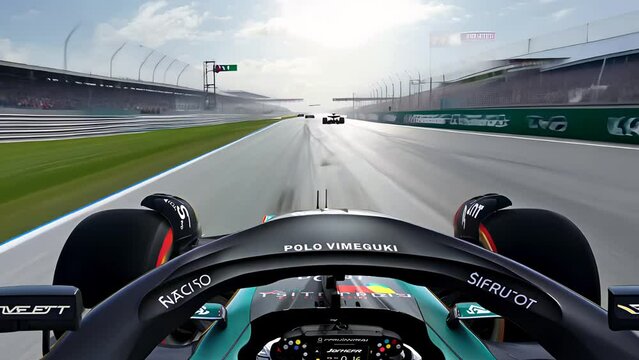 Racing car speeding down a race track
