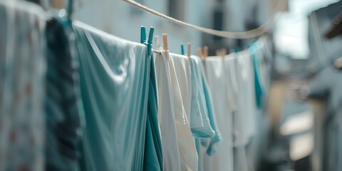Symbolism of Shared Struggles and Simplicity in Clothes on Communal Laundry Line. Concept Community, Shared Struggles, Symbolism, Clothes, Laundry