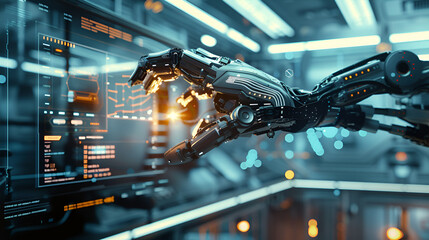 Cutting-Edge Robotic Hand Interacting with High-Tech Digital Interface