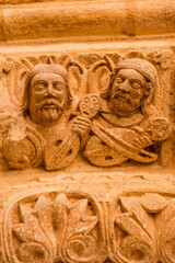 Romanesque reliefs in monastery of Santa María la Real, IX century. Piasca. Picos de Europa. Cantabria. Spain.