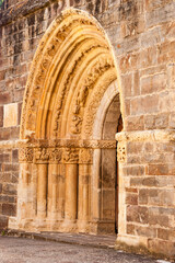 Romanesque reliefs in monastery of Santa María la Real, IX century. Piasca. Picos de Europa. Cantabria. Spain.