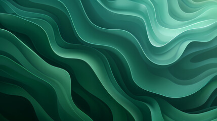Obraz premium Abstract green wave-like patterns creating a serene and fluid visual effect.