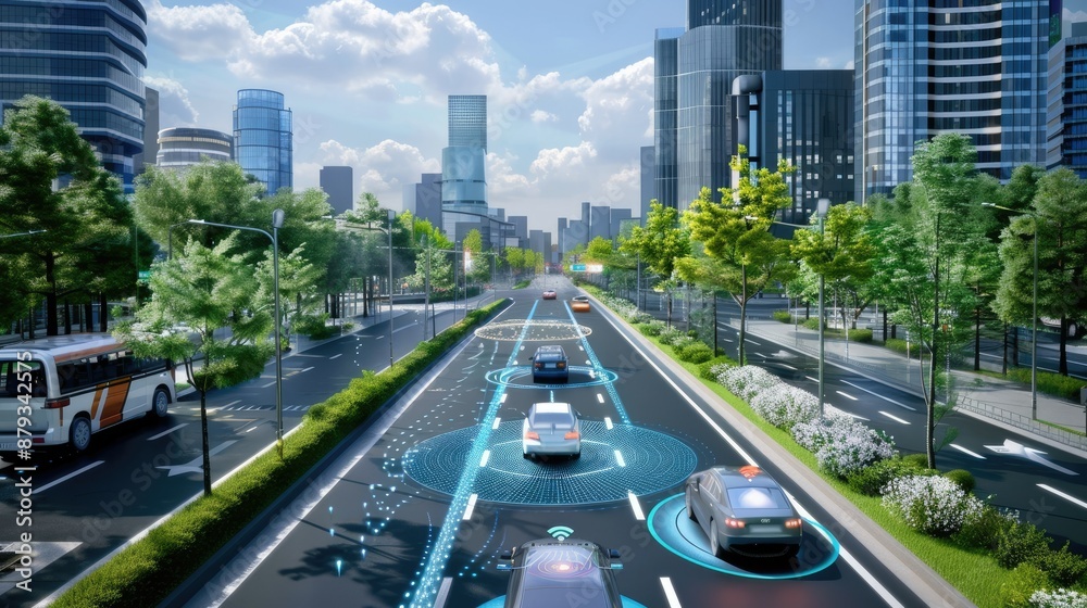 Wall mural integrated control system simulation and autonomous driving in smart city