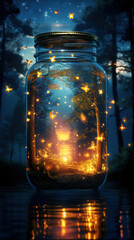 Glühwürmchen und Wald im Glas