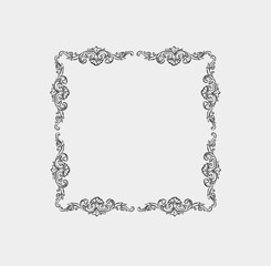 Hand drawn vector abstract outline,graphic,line vintage baroque ornament floral frame in calligraphic elegant modern style.Baroque floral vintage outline design concept.Vector antique frame isolated.